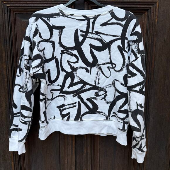 Maeve by Anthropologie Graphic Heart Print Sweatshirt White Black XS - Picture 7 of 7